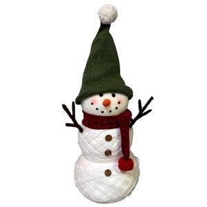 Christmas Snowman Winter Holiday Festive Decor Cottagecore Knit Hat Red Scarf